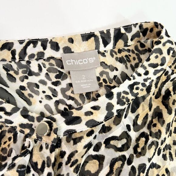 Chico's Shirt Womens Large Ruffle Cheetah Woven Animal Print NEW Long Sleeve - Picture 5 of 9